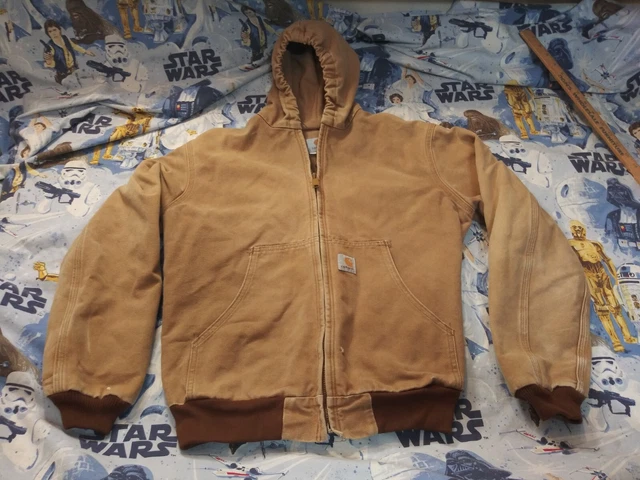 Vtg Carhartt Duck Hooded Brown Jacket Youth Size XL