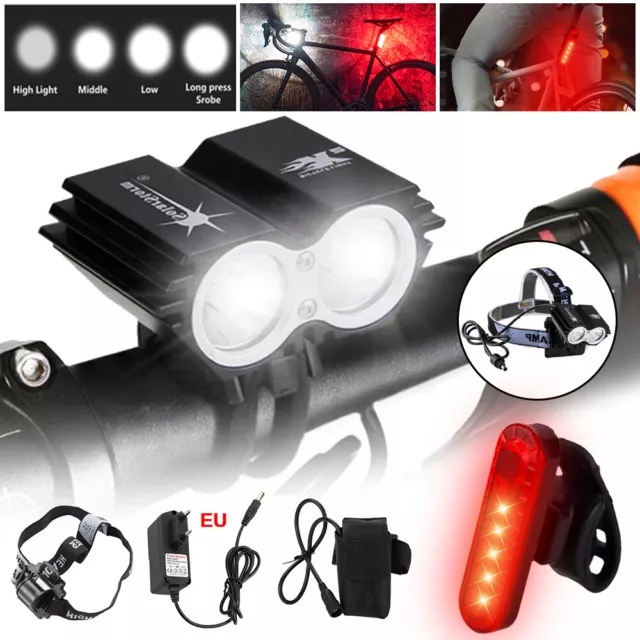 X2 LED MTB Rear&Front Set 10000LM Bicycle Lights Bike Headlight USB Rechargeable