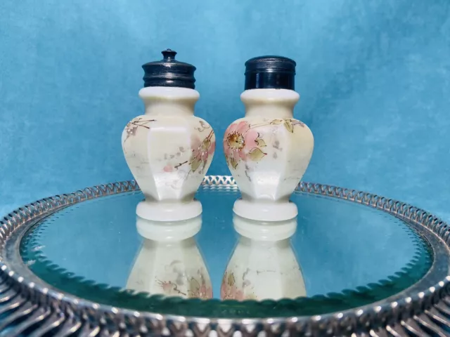 Antique Opalware Hand Painted Salt/Pepper Shakers 19th Century