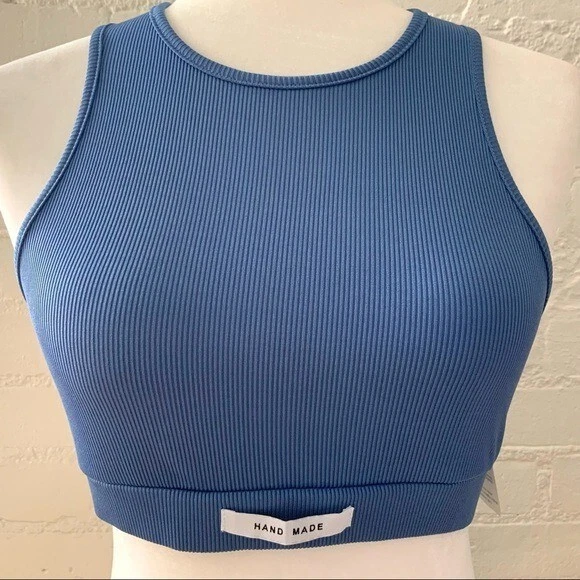 Do My Self Ribbed Stretch Crop Top Round Neckline Womens Size Medium Blue. NWT
