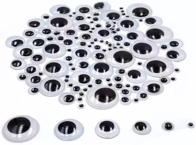 120Pcs Black Googly Eyes Self Adhesive 6 Mixed Assorted Sizes, 6Mm to 30Mm Stick