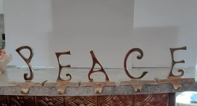 Pottery Barn PEACE Stocking Holders Hangers Set Silver Plated Finish