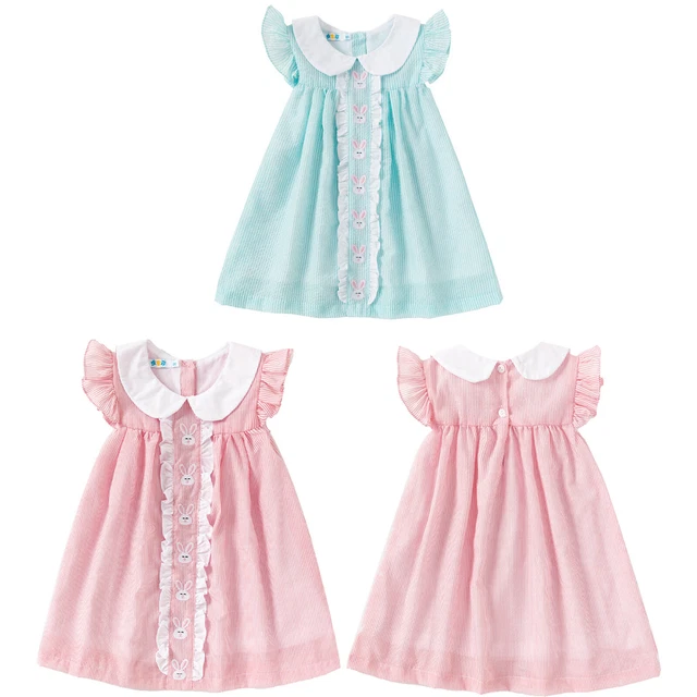 Abito a righe collare in pizzo bambina bambina estate casual abiti da vacanza