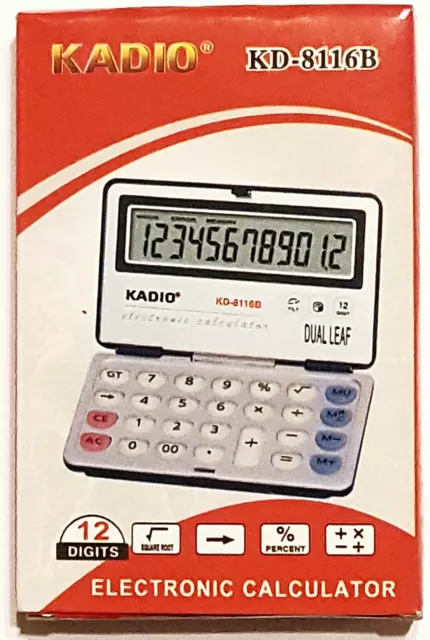 Kd-8116B Mini Calculatrice Luxe - Dual Leaf - 12 Digits- Calepin - Neuve