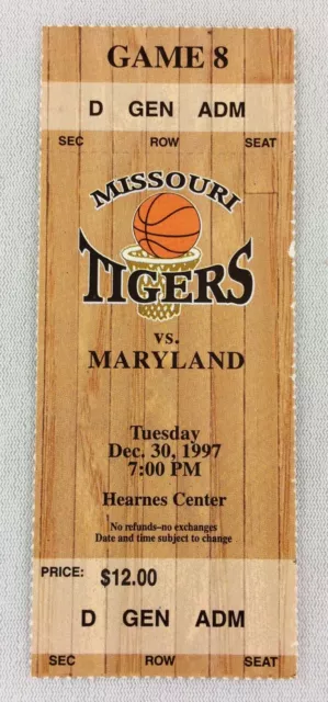 1997 12/30 Maryland Terrapins at Missouri Tigers Basketball Ticket Stub