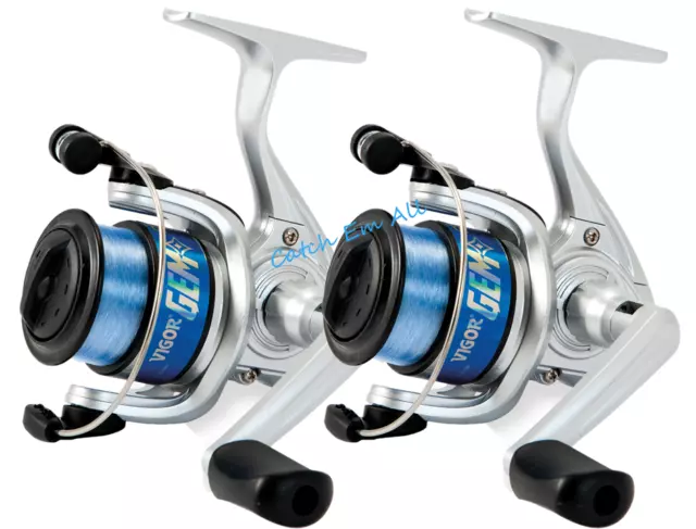 2 x Lineaeffe Vigor Gem FD200 Fishing Reels 1BB Blue with Line Coarse Fishing