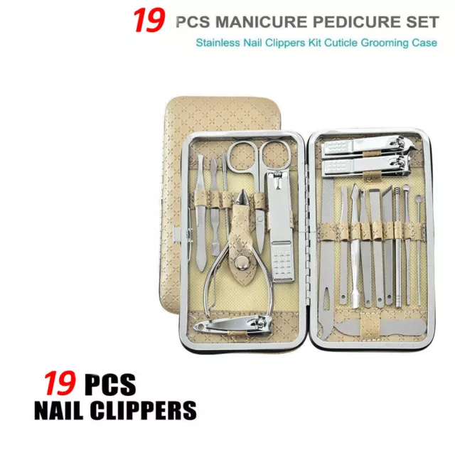 19 Piece Nail Care Kit Set Manicure Pedicure Cutter Clippers Case Mens Ladies UK