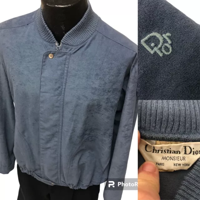 Vtg 80's Christian Dior Monsieur Blue Microfiber Warm Up LOGO Track Suit Jacket