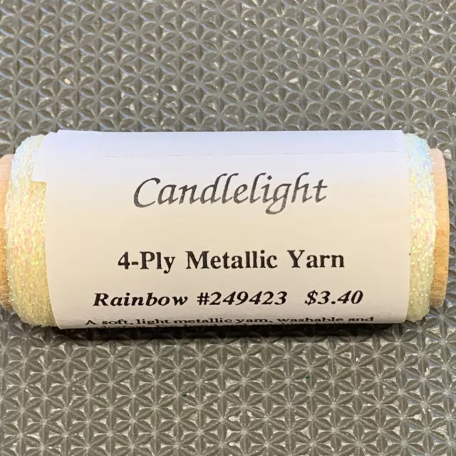 Tejido de ganchillo a la luz de las velas hilo metálico 4 capas arco iris vintage década de 1990 75 yardas