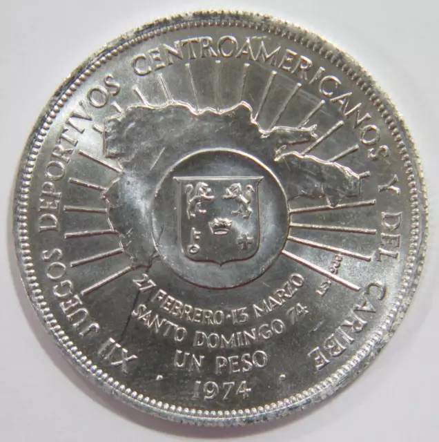 Dominican Republic 1974 Peso Central American Games Silver World Coin 🌈⭐🌈