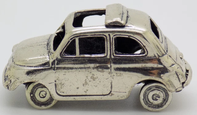 Vintage IN Argento Massiccio Italiano Fatto a Mano Icona Fiat 500 Auto Marchiato