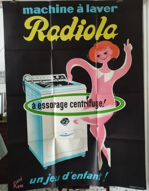 affiche Originale - RADIOLA  - Machine à laver - René RAVO Imprimerie BEDOS