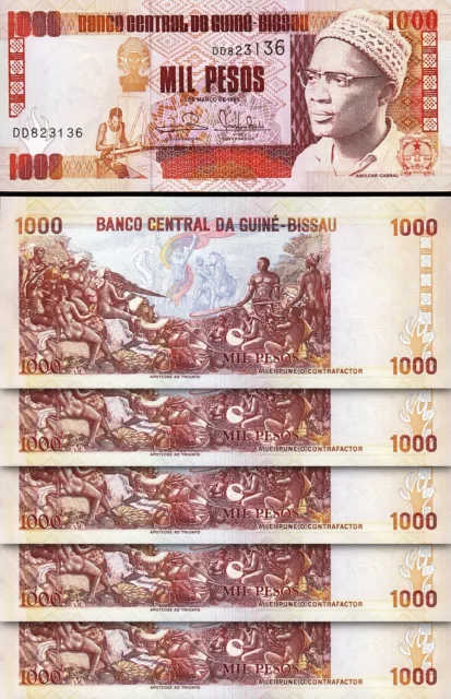 Guinea Bissau 1000 Pesos 1993, UNC, 5 Pcs LOT, Consecutive, P-13b