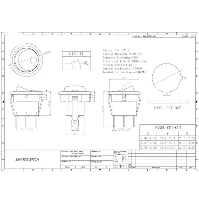 Interruttore a Bilanciere Rotondo Su / Spento Ricambio Spst 2.4cm 3cm Accessori