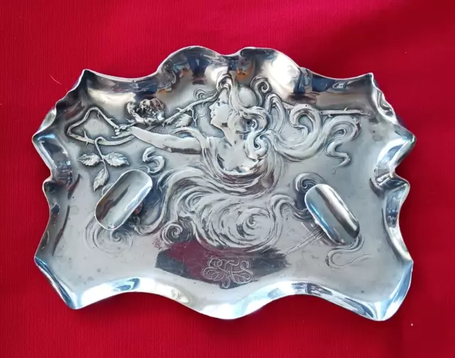 Antique Silverplate Ashtray Art Nouveau Victor Silver Co Quadruple 1559