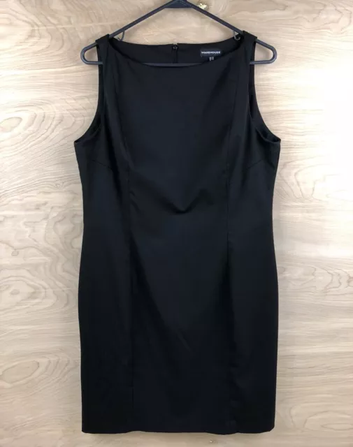 Warehouse Womens 16 Black Sleeveless Lined Knee Length Cocktail Sheath Dress