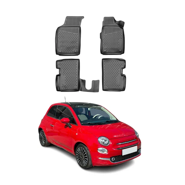 Produktbild von Fiat 500 Dach Velours Fußmatten Für Fiat 500 & 500 Cabrio (Bj. 2007-2013) - In Knalligem Rot, Made In Germany Fiat 500 Zubehör Frauen
