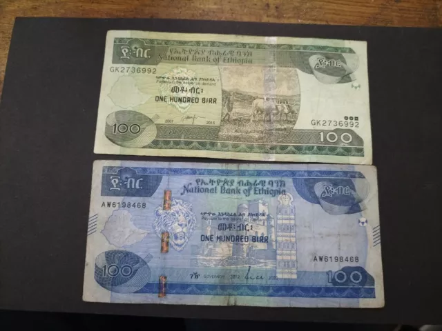 Etiopía 2 billetes diferentes 100 Birr 2015+2020