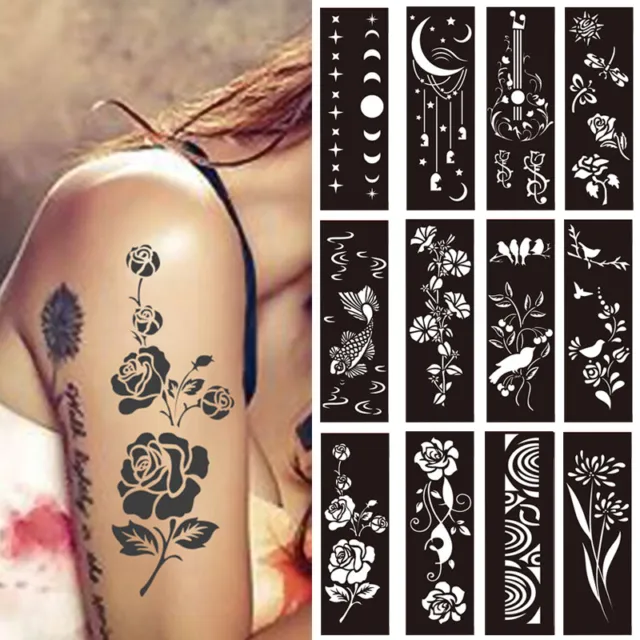 Plantilla hueca autoadhesiva India tatuaje de henna plantilla arte corporal color |