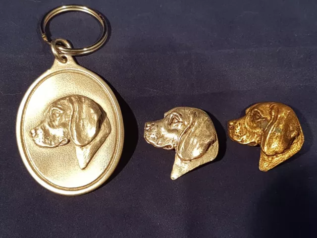 Beagle Dog Brooch Pewter Key ring Silver Bronze plate Dannyquest