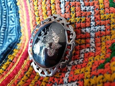 Antique 1920's Siam Sterling Silver & Black Enameled Brooch …beautiful collectio