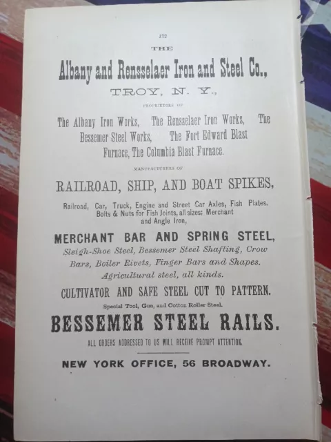 1881 Print Ad ~ ALBANY & RENSSELAER IRON & STEEL COMPANY Troy NY Railroad Spikes