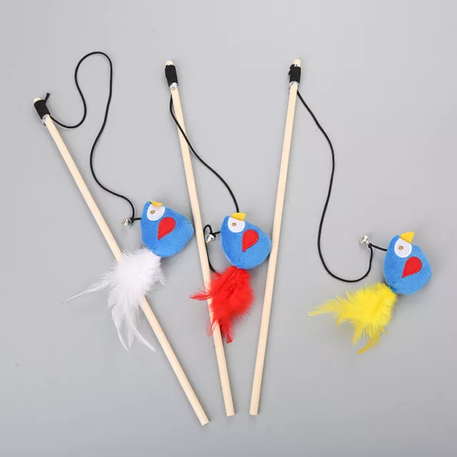 (W026) Cat Kitten Soft Bird with Feather Tail Teaser Wand Toy with Bell