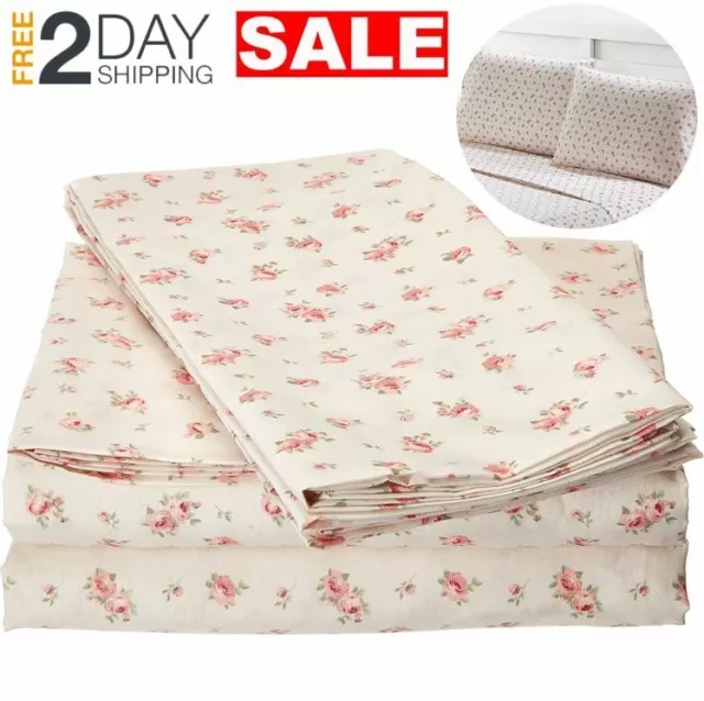 Sabanas Talla Reina Flores Juego Ropa De Cama 4 Piezas Set y Fundas De Almohadas