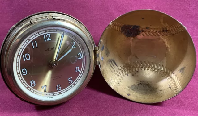 Vintage Welby Baseball Travel Alarm Clock- 7 Jewels, Germany U.S. Zone-Works!