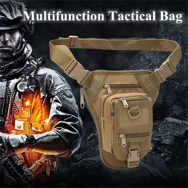 Men Drop Leg Bag Tactical Molle Thigh Waist Fanny Pack Hiking Cycling Outdoor AU