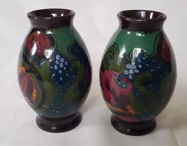 Stunning Gouda Hand Painted Dutch Art Nouveau Pair Of Vases