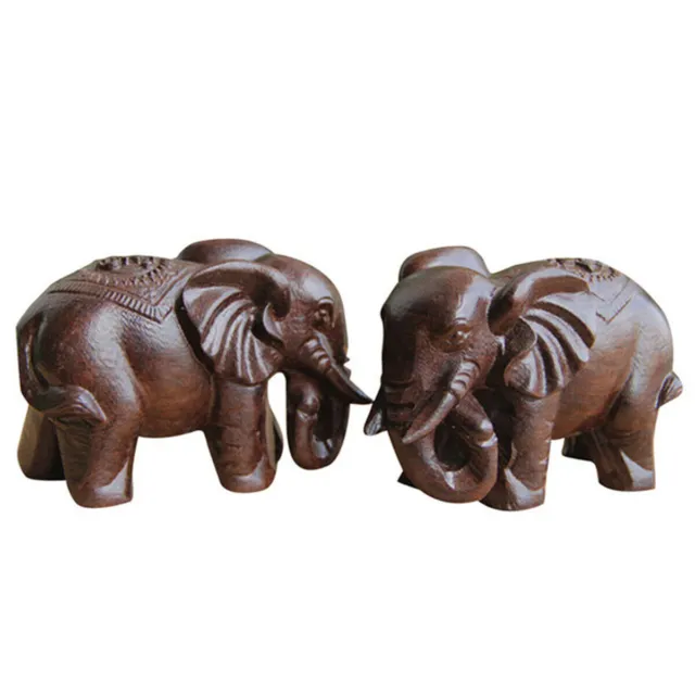 Retro Handmade Wooden Carved Elephant Lucky Statue Home Craft Ornament  Decor 3