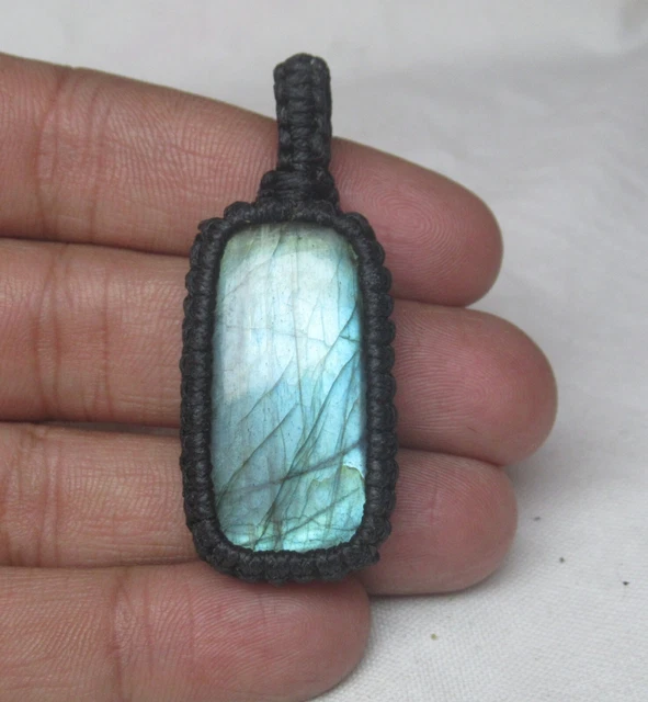 Natürlich Labradorite 50.85 Karat Baguette Baumwolle Gewachst Schnur Makramee