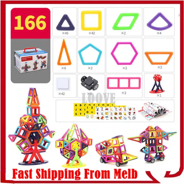 166 Piece Kids Magnetic Blocks Building Toys Mini Magnet Tiles Kit Children Gift