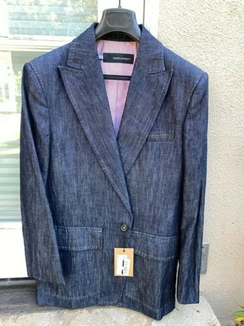 Dsquared Mens Denim Navy Blue One Button Sport Coat Blazer US 40 IT 50 AUTHENTIC