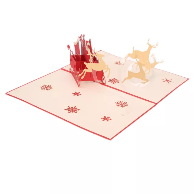 Greeting Card Three Dimensional Deer Cart Shape Christmas Paper W/ Envelope HH0