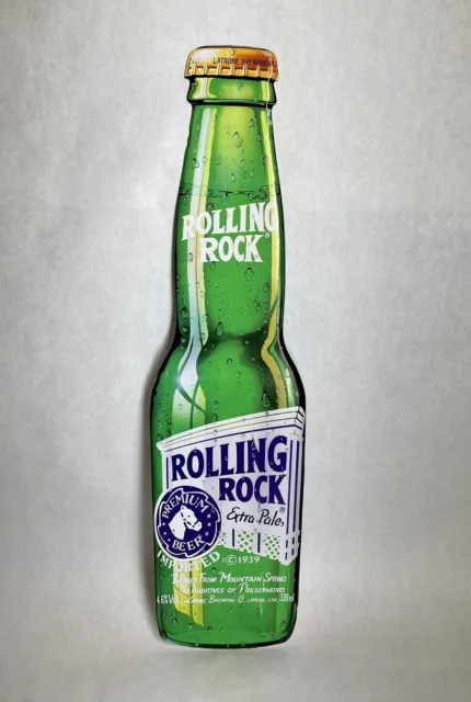 Rolling Rock Extra Pale Metal Sign Bottle Shape 35” x 9” Latrobe Brewing Co. PA