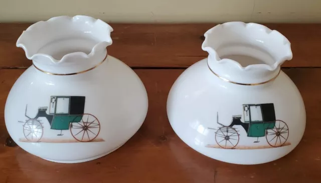 White Milk Glass Vintage Cars Automobiles Hurricane Oil Lamp Replacement Shades