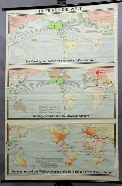 Vintage Poster Rollable Wall Chart World Map Developing Countries Earth