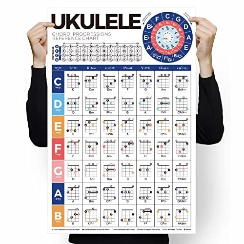 UKULELE CHORD POSTER Chart, Educational Reference Guide for Beginners ...