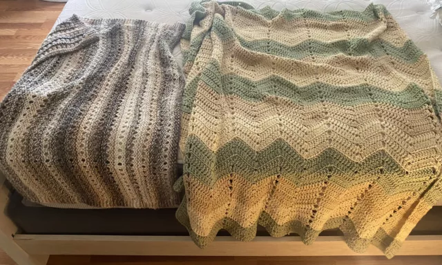 Handmade Crochet Afghan Blankets 54x54 Throw & Baby Size Blanket Never Used