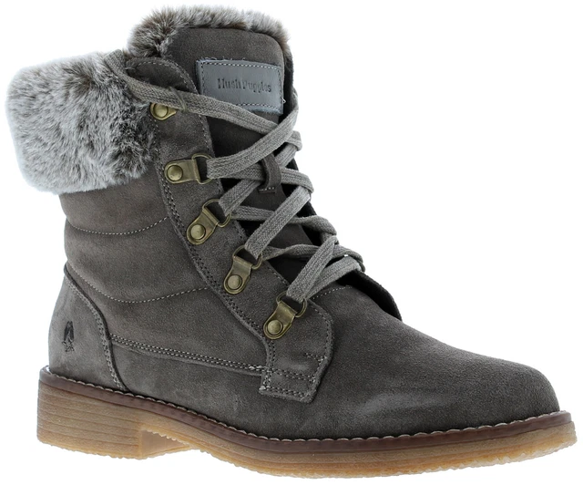 Hush Puppies Femmes Bottines Eau Résistant Cuir FLORENCE Dentelle Zip Taupe