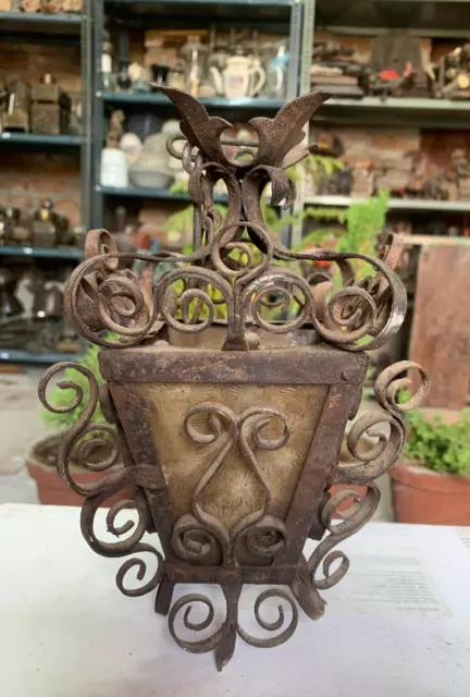 Antique Hand Forged Iron French Style Hanging Lantern Light Plant Hanger Holder
