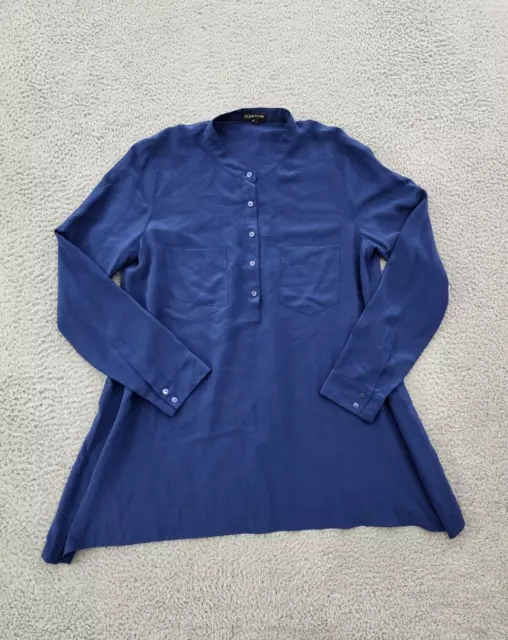 Elieen Fisher Shirt Womens Small Blue Long Sleeve Ladies Comfort 100% Silk