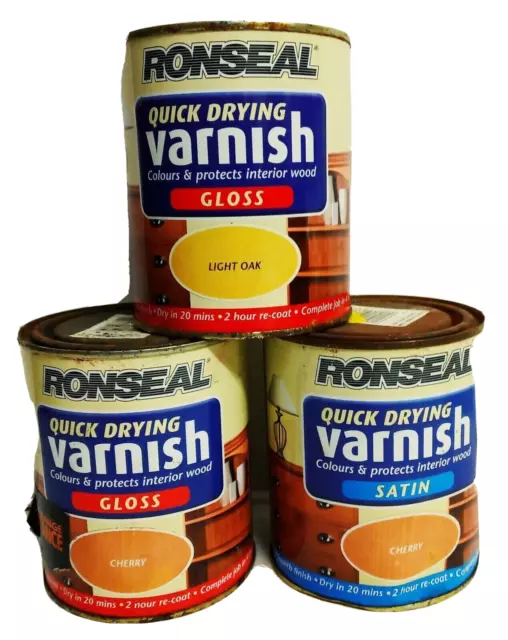 Ronseal Clearance C Grade Tins Interior Quick Dry Varnish Satin Gloss 250-750Ml