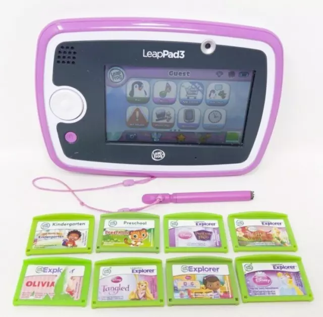 Leap Frog LeapFrog 3 Academy Display Tablet Model 31510 Pink & 8 Games Lot