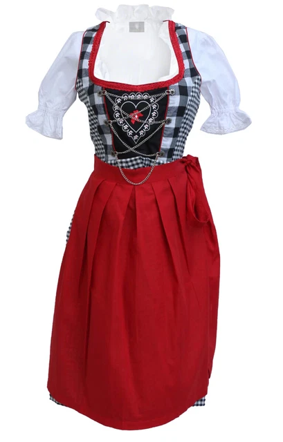 Oktoberfest dirndl dress with red apron Authentic Embroidered Dirndl checkered