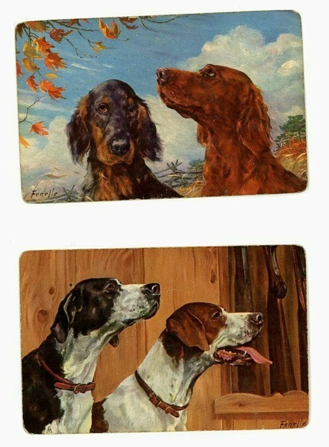 Fenelle Cards Playing Complete Vtg Irish Setters Pair Hunting Pointers Dogs 2