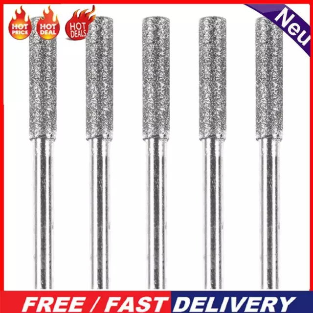 5pcs/Set Diamond Coated Grinding File Stone Heads Drill Bit (4mm Silver)