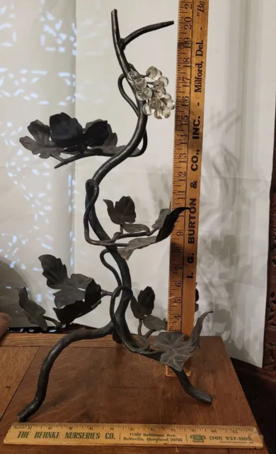 Vintage Cast Iron Metal Glass Fruit Holder Decor Lucite Grapes leaf tree motif